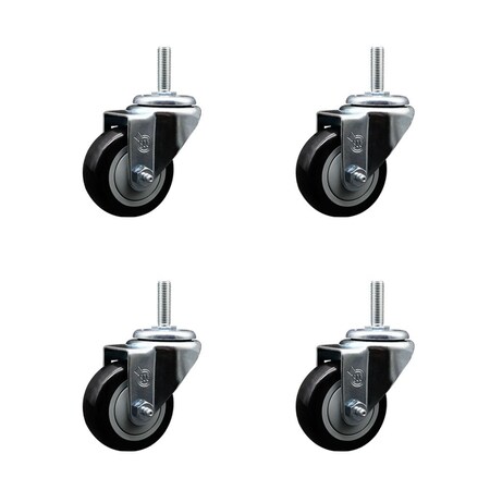 Service Caster 3 Inch Black Polyurethane Wheel Swivel 58 Inch Threaded Stem Caster Set Service Caster SCC-TS20S314-PPUB-BLK-58212-4